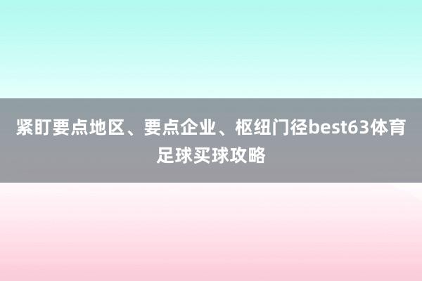 紧盯要点地区、要点企业、枢纽门径best63体育足球买球攻略